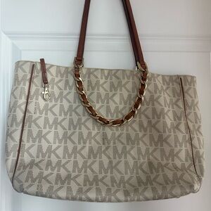 Michael Kors Beige and Brown Signature Tote